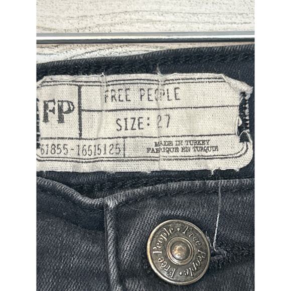 Free People Women’s 27 Black Washed Distressed Skinny Zip Denim Jeans Boho - Picture 3 of 6